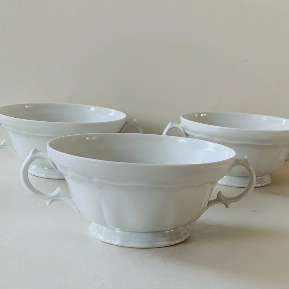 Vintage Limoges Union Limousine France White Cream Soup Cups 3
